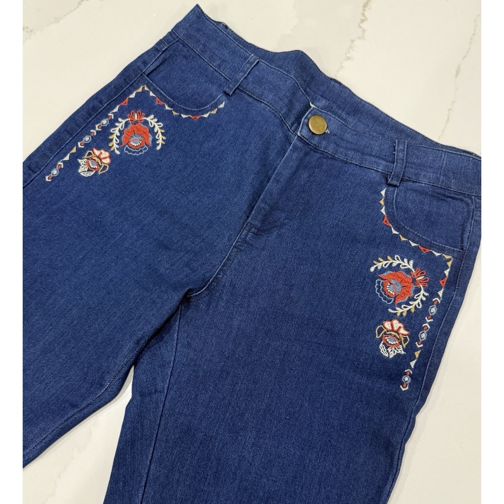 Flying Tomato Embroidered Indigo Flare Pants